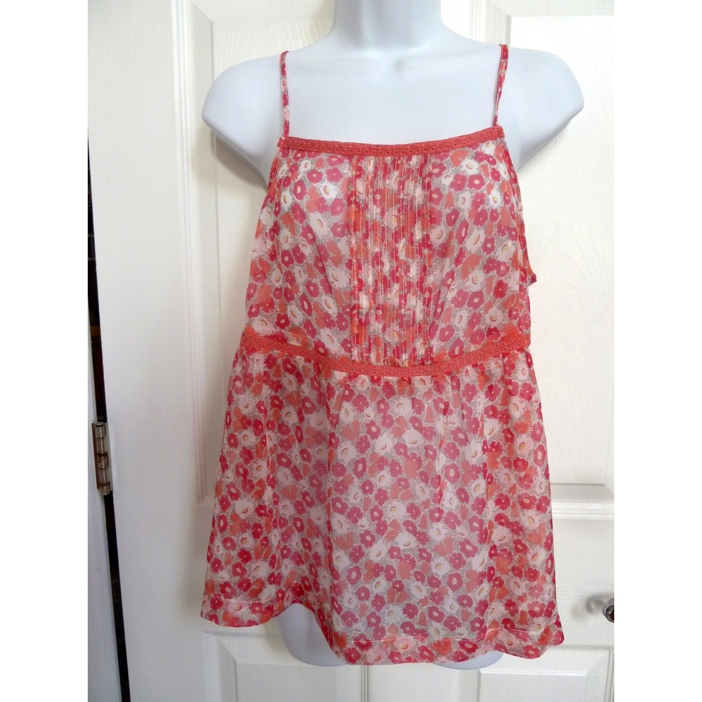 Old Navy Women Small Pink Floral Sheer Babydoll Pin-Tucked Blouse Camisole NWT